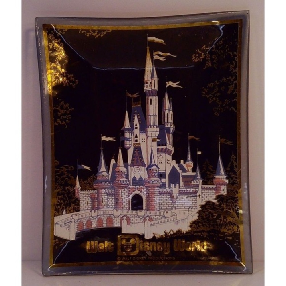 Disney Castle Trinket Tray Walt Disney‎ World Gold Gilded Glass Souvenir